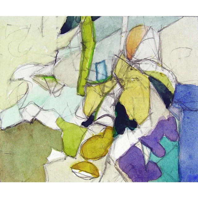 Late 20th Century Jewel Tones Abstract Watercolor Painting For Sale - Image 4 of 5