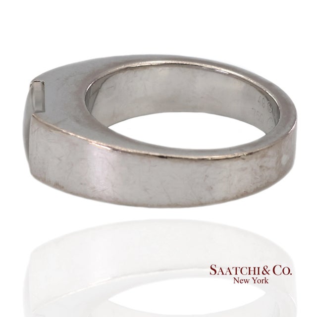 Contemporary Vintage 18k (750) White Gold Original Authentic Cartier Tank Moonstone Ring, Size 5 For Sale - Image 3 of 10
