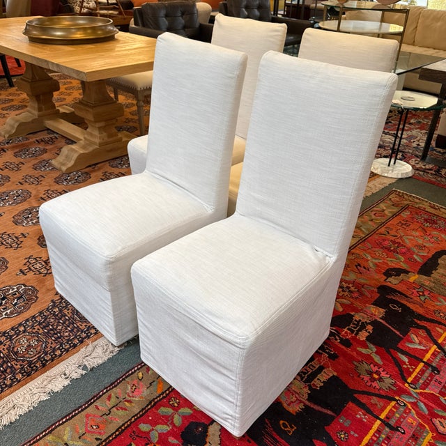 2020s Restoration Hardware Ellison High Back Slipcover Dining Chairs, Set of Four For Sale - Image 5 of 13