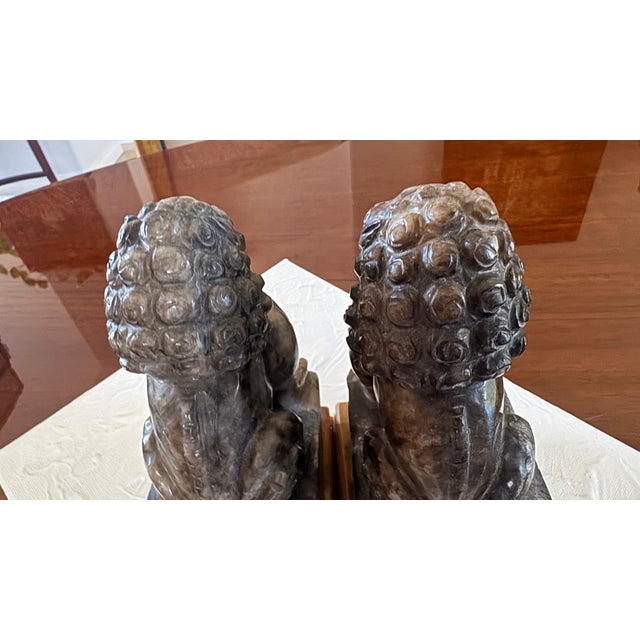 Vintage Foo Dogs Gray Marble Chinese Temple Lions 6” Tall For Sale - Image 13 of 14