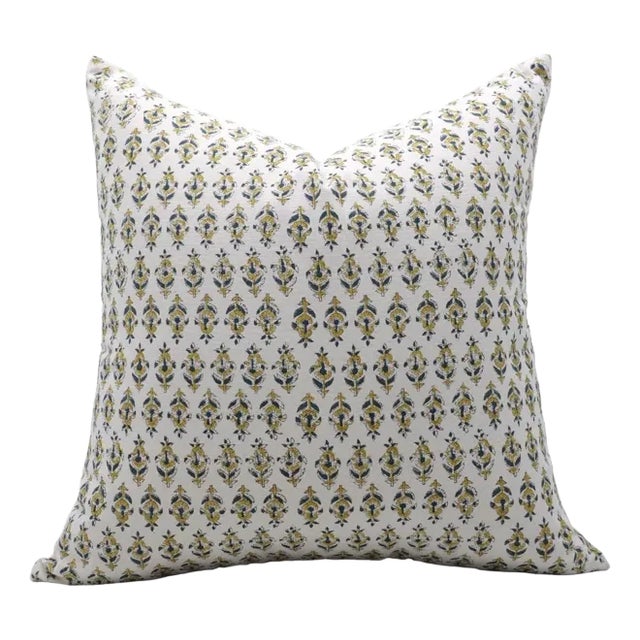 Hand Block Printed Duck Canvas Designer Pillow Cover 26x26 Inch- Gold Fish For Sale