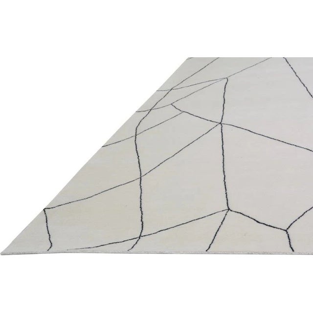 Moroccan Azilal White Hand Knotted Wool Rug,9X12'1 For Sale In New York - Image 6 of 6