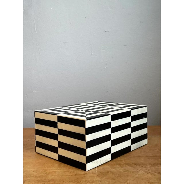 Vintage Black and White Bone Box For Sale - Image 4 of 14