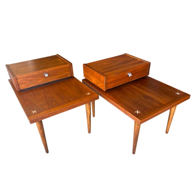 Mid-Century American of Martinsville Walnut Nightstands With Floating Drawer- A Pair For Sale - Image 15 of 17