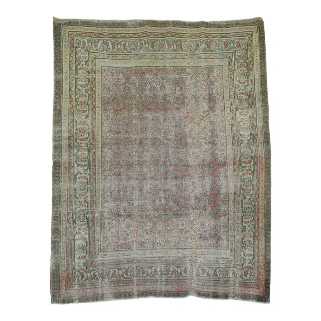 Soft Pink Traditional Worn Antique Rug, 4'9'' X 5'8'' For Sale