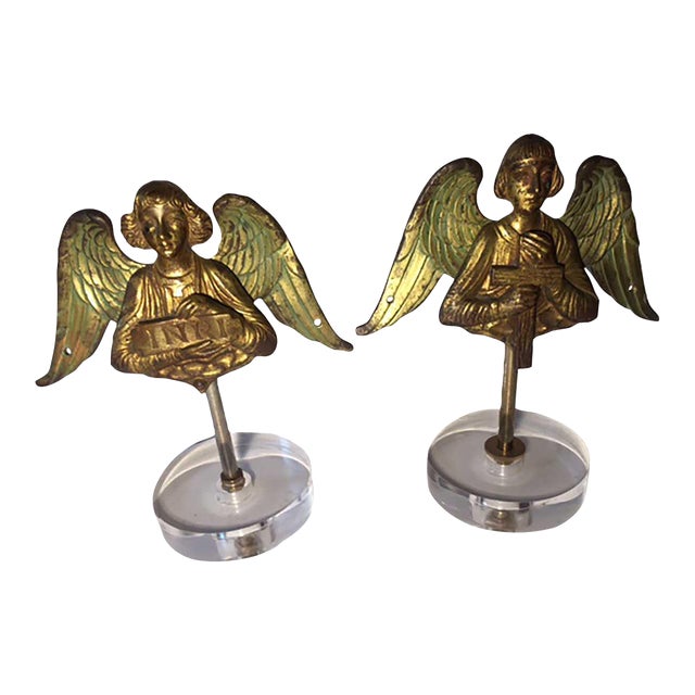 19th Century Bronze Doré Byzantine Style Angels on Lucite Stands - a Pair For Sale