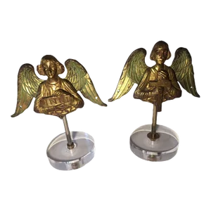 19th Century Bronze Doré Byzantine Style Angels on Lucite Stands - a Pair