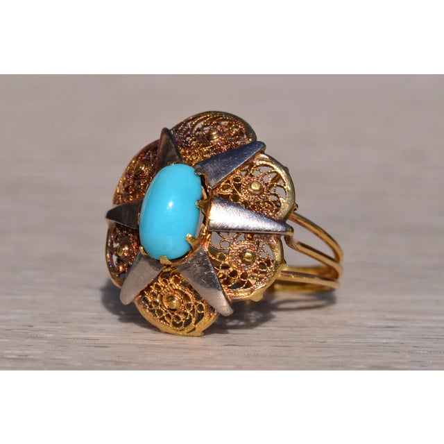 Contemporary The Corrigin: Antique Filigree Persian Turquoise Ring For Sale - Image 3 of 8