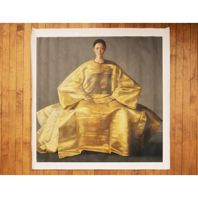 Gold XL C. 2000s After Lu Jian Jun, Print on Canvas of Portrait of a Seated Woman For Sale - Image 8 of 9