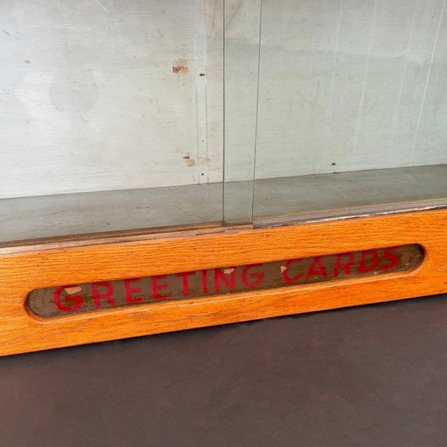 Wood 1940s Pair of Industrial Oak "Greeting Cards" Display Case Cabinets For Sale - Image 7 of 12