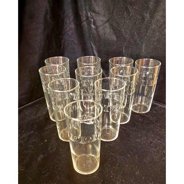 Vintage Federal Glass Etched Highball Glasses - Set of 10 For Sale - Image 10 of 12