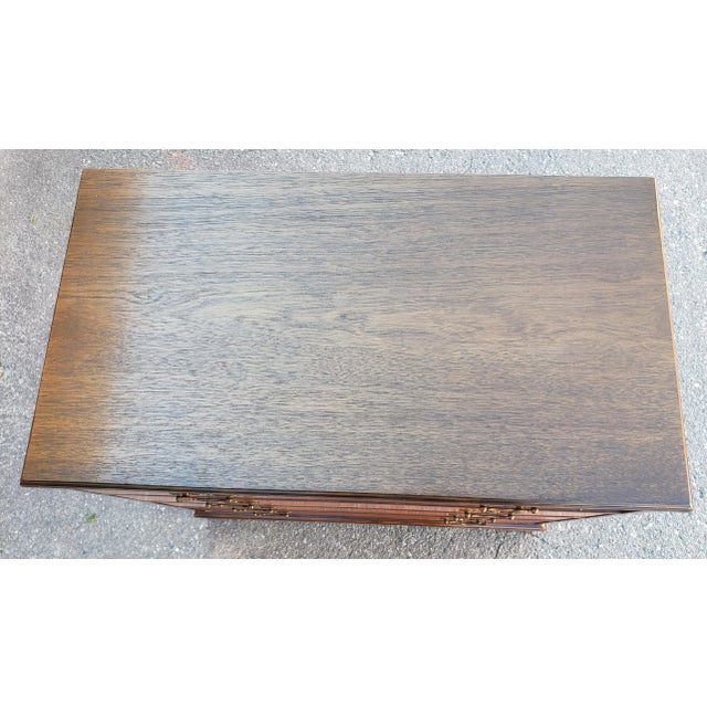 1940s Baker Furniture Satinwood and Walnut Chest With Pull Out Tray For Sale - Image 9 of 12