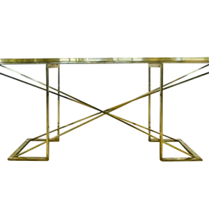 Romeo Rega Console Table, Faux Tortoise Top, Gilt Metal Base, Italy, 1970s