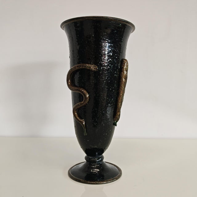 Venini Artistic Murano Glass Vase, Snake Decoration, Pulegoso Napoleone Martinuzzi for Venini 1930s by Napoleone Martinuzzi For Sale - Image 4 of 18
