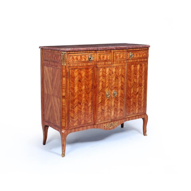 Fine Louis XVI Tulipwood Marquetry Cabinet with Rouge Marble Top, 1780 For Sale - Image 4 of 18