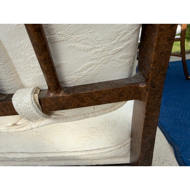 Vintage Hammered Iron Scroll Arm Lounge Chairs With Brass Finials, a Pair For Sale - Image 10 of 18