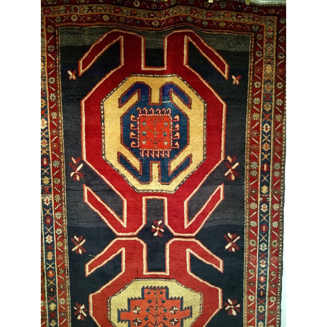 Antique Northwest Persian Runner Rug, Hand-Knotted Wool, Geometric Medallions Pattern, 4x10, Navy & Red For Sale - Image 15 of 18