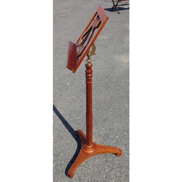 Wood Antique Mahogany Lyre and Brass Music Stand For Sale - Image 7 of 10