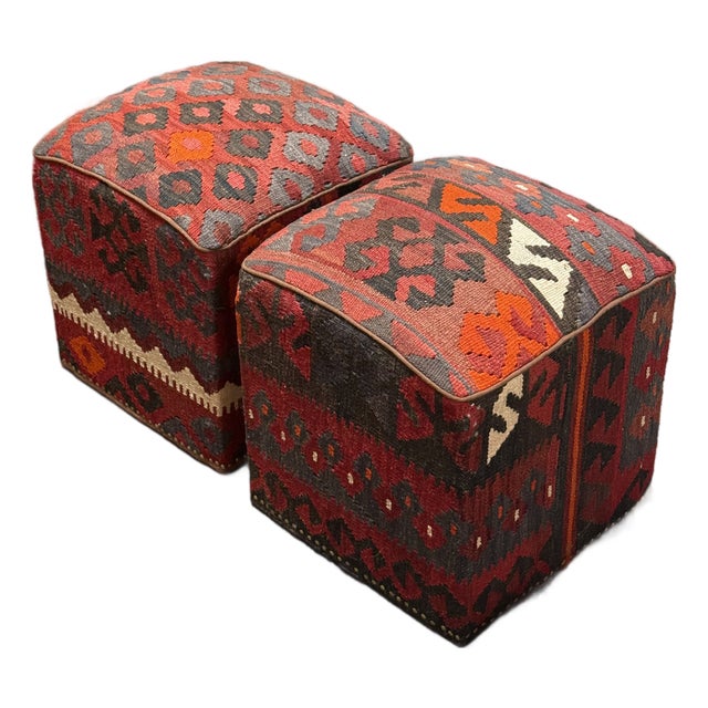 Kilim Hassock Foostools, Set of Two For Sale
