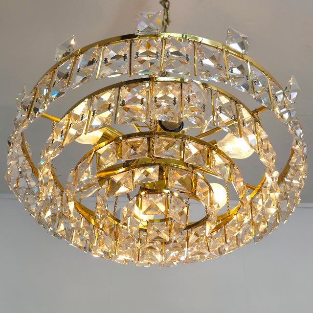 Mid-Century Brutalist Clear Crystal and Brass Chandelier from Palwa, 1970s For Sale - Image 9 of 12