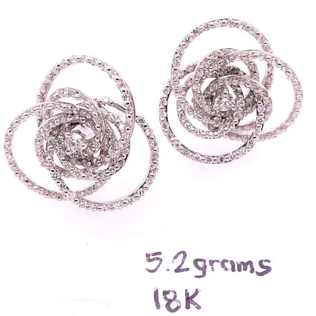 18 Karat White Gold Diamond Flower Swirl Stud Earrings by H2 at Hammerman For Sale - Image 11 of 12