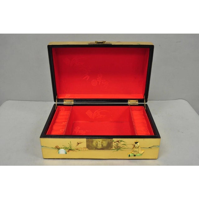 Vintage Chinese Oriental Gold Leaf Dome Lid Jewelry Box W/ Soapstone Figures For Sale - Image 15 of 18