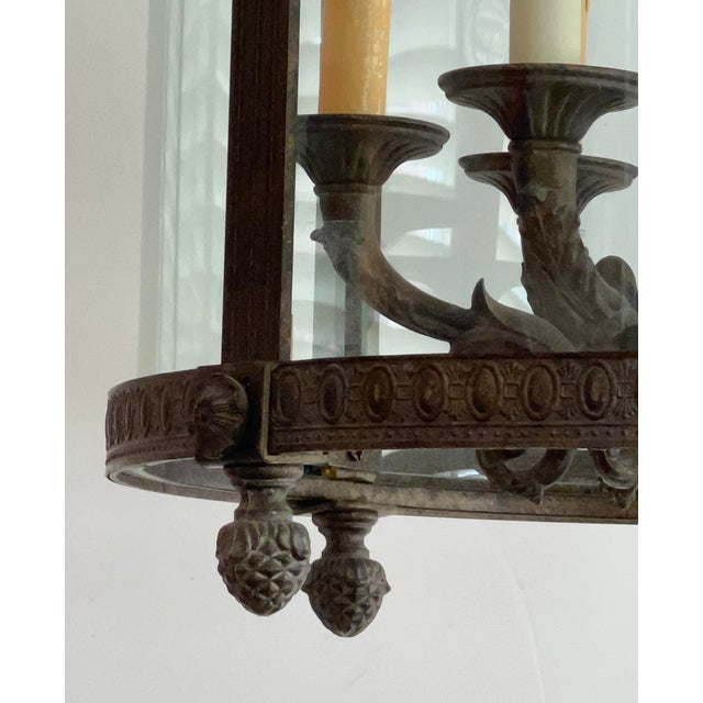 1990s Large Louis XVI Style Bronze and Iron 6-Light Hanging Lantern For Sale - Image 5 of 10