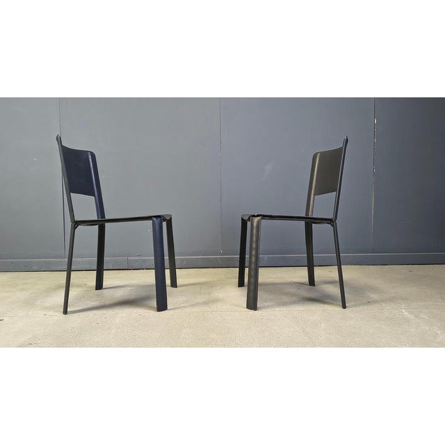 Vintage Black Leather Dining Chairs, Italy, 1980s, Set of 4 For Sale - Image 4 of 17