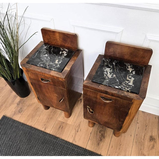 Italian Art Deco Nightstands in Burl Walnut, 1940s, Set of 2 For Sale - Image 6 of 10