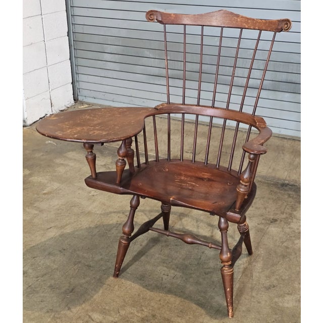 Late 20th Century Dr Dimes Windsor Style Desk Writing Arm High Back Chair Bench Made New Hampshire For Sale - Image 5 of 12
