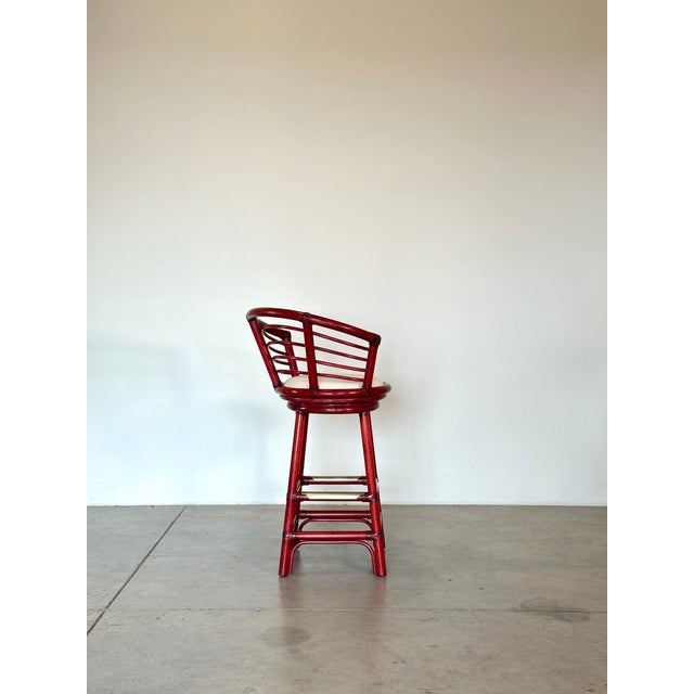 Rattan, Wood and Bamboo Swivel Bar Stools, 1970s, Set of 2 For Sale - Image 6 of 18