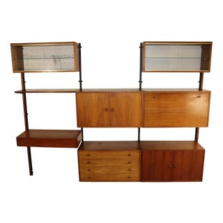 Modular Wall-Mounted Bookcase in Teak and Brass, 1960s For Sale
