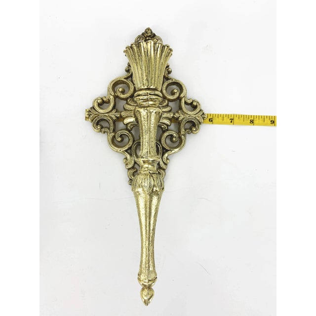 Gold Vintage Pair of Metal Cast Iron Candle Holders Gold Sconces For Sale - Image 8 of 9