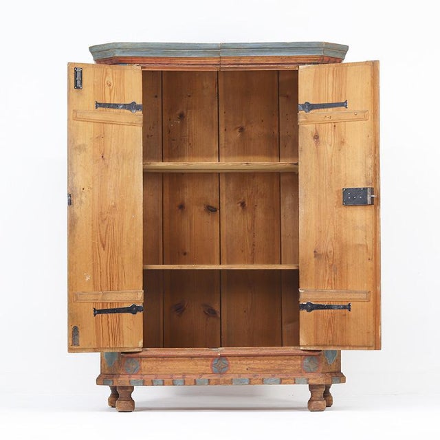Rustic Farmhouse Folk Art Painted Bridal Cabinet, 1827 For Sale - Image 10 of 17