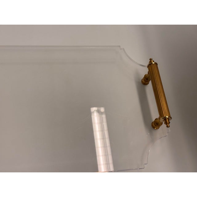 Traditional Reprotique Georgian Style Acrylic Tray + Reeded Brass Handles For Sale - Image 3 of 12