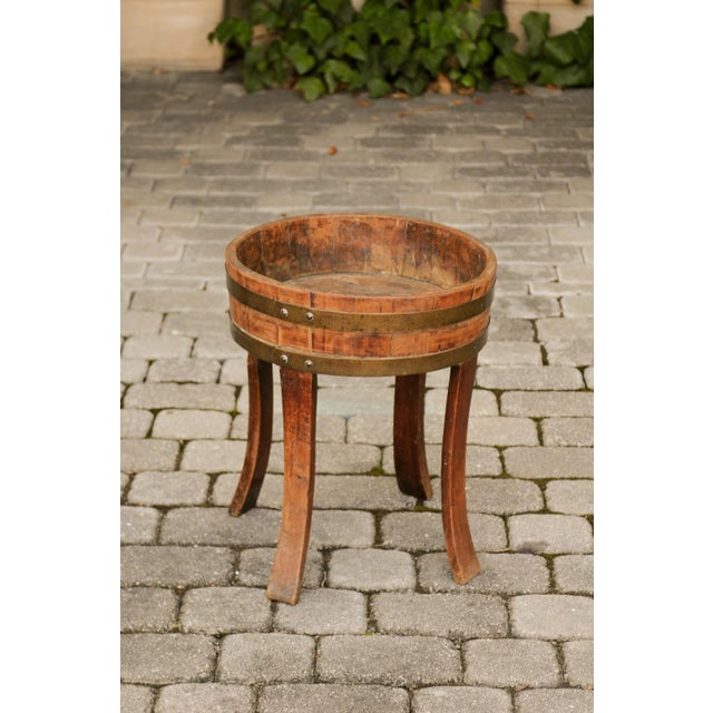 English Oak 1880s Circular Planter with Brass Braces Mounted on Splaying Legs For Sale - Image 11 of 11