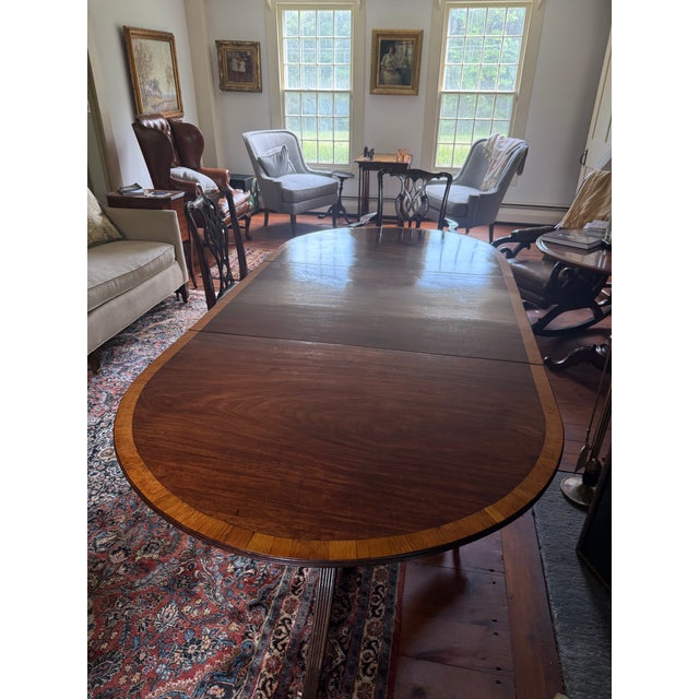 Antique Grand Regency-Style Three-Pedestal Mahogany Dining Suite, Seats 12 — Table + 10 Chairs — Brass Paw Casters For Sale - Image 10 of 10