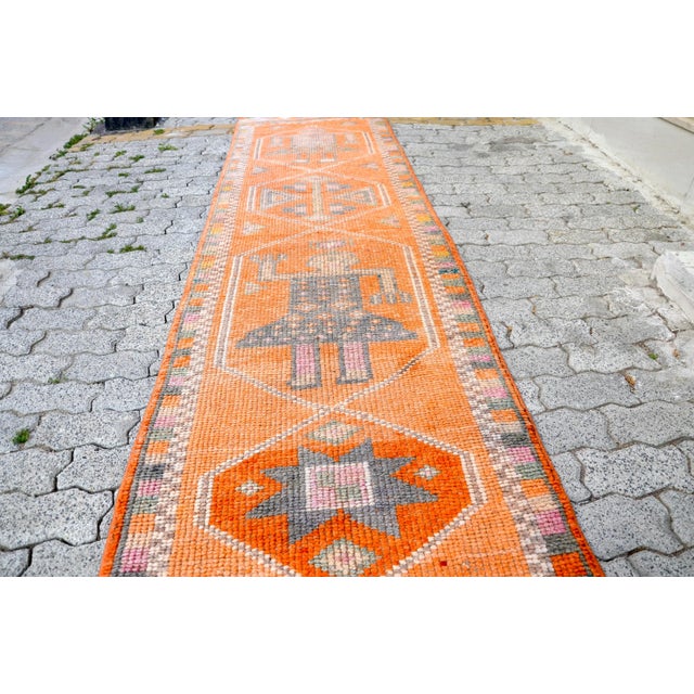 Wool Vintage Orange Kitchen Runner Rug For Sale - Image 10 of 11