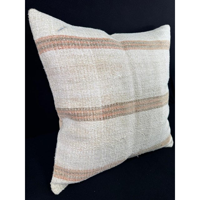 Turkish Hemp Pillow Cushion Natural Beige Rust Pillow Cushion Cover 24x24 For Sale - Image 4 of 4