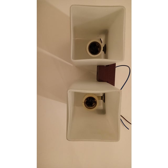 1960s Asymmetrical Wall Lights in Opal Glass and Teak, Italy, 1960s, Set of 2 For Sale - Image 5 of 6