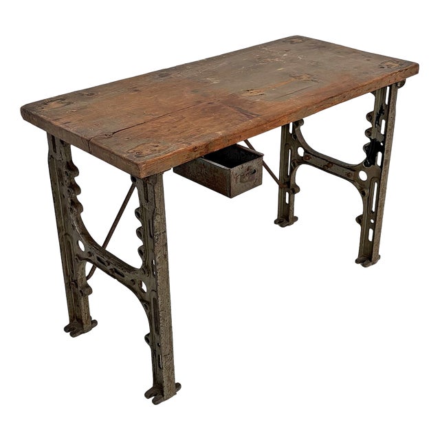 Vintage Italian Industrial Wooden and Cast Iron Console, 1800s For Sale