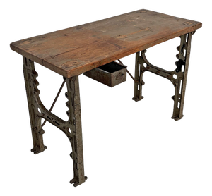 Vintage Italian Industrial Wooden and Cast Iron Console, 1800s