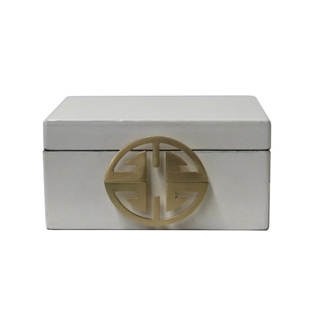 Oriental Round Hardware White Rectangular Container Box Large For Sale In San Francisco - Image 6 of 6