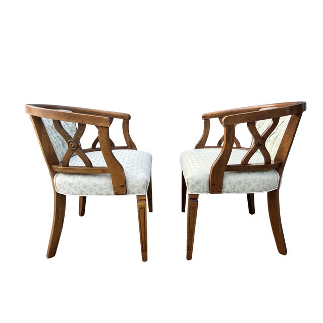 Wood Pair of Mid-Century Modern Fruitwood Barrel Back Lounge Chairs For Sale - Image 7 of 10