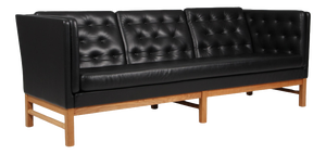 Vintage Danish EJ 315/3 Sofa in Black Leather and Oak Frame by Erik Jørgensen, 1960s