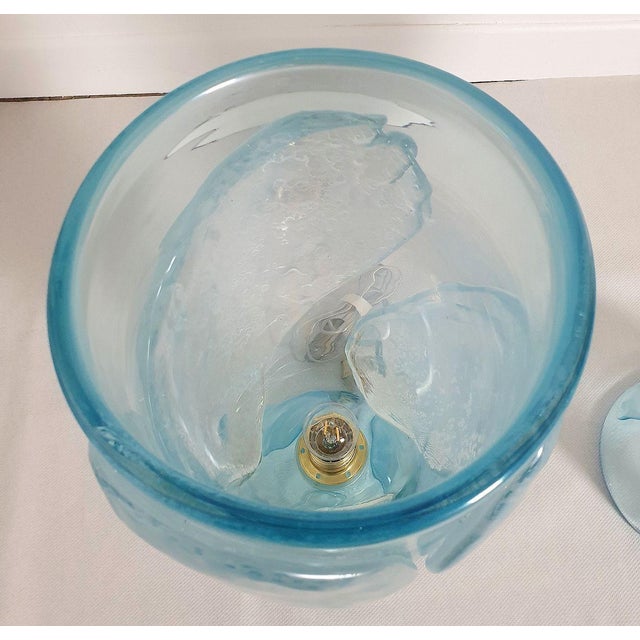 1970s Mid Century Modern Blue Attributed to Seguso Murano Glass Lamps - a Pair For Sale - Image 12 of 12