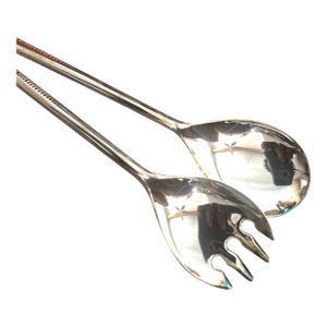 Mid-Century Leonard Italian Cut Crystal Salad Bowl With Silverplated Trim and Utensils- 3 Pieces