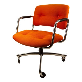 1980s Steelcase Orange Tufted Swivel Office Armchair For Sale