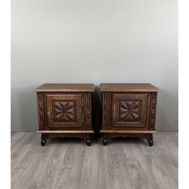 Wood Early 20th Century Carved Wooden Bedside Tables, Set of 2 For Sale - Image 7 of 7