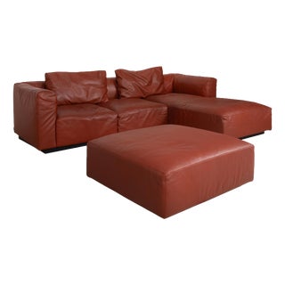Leather Corner Sofa and Ottoman from Walter Knoll, Set of 2 For Sale